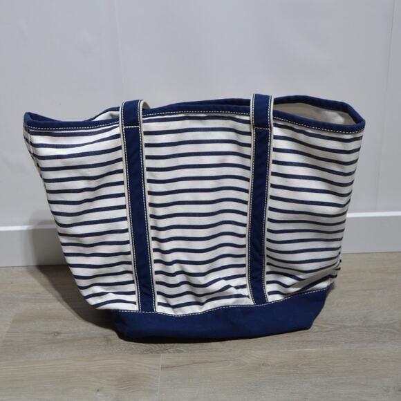Lands' End XL Canvas Tote Bag Blue & White Striped - Picture 2 of 14